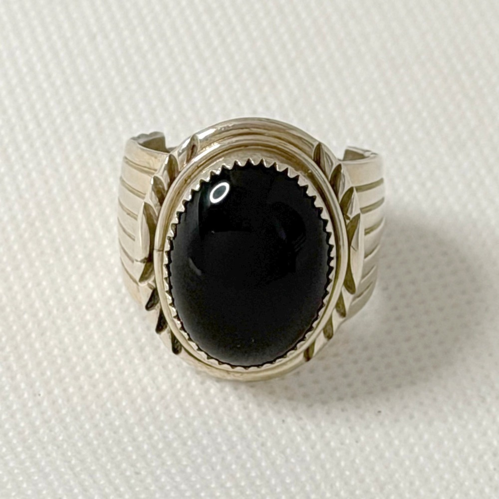 Will Denetdale Navajo Ring Black Onyx Silver Size 12